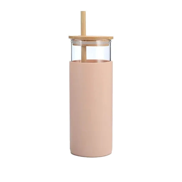 17oz Bamboo Lid Straw Silicone Cover Glass Water Cup