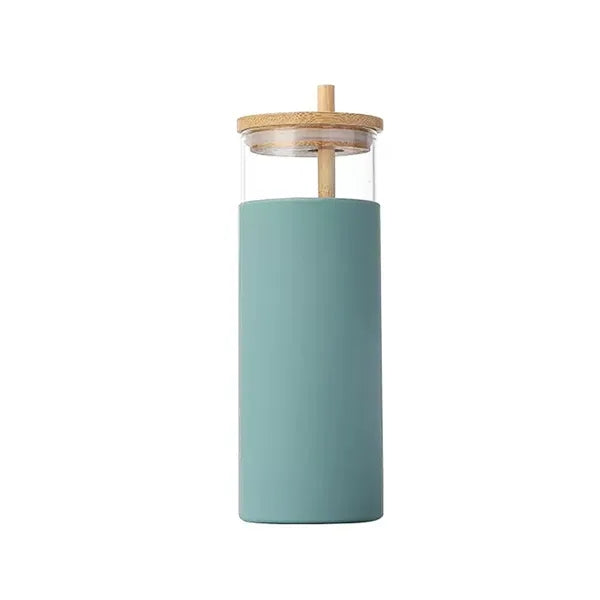 17oz Bamboo Lid Straw Silicone Cover Glass Water Cup