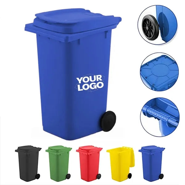 Mini Trash Can Pen Holder with Lid and Wheels