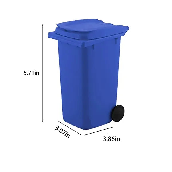 Mini Trash Can Pen Holder with Lid and Wheels