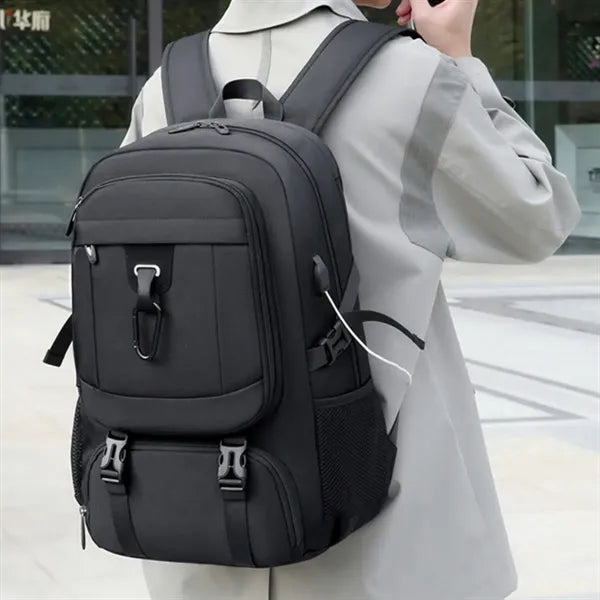 Expandable Oxford Laptop Backpack with USB Travel