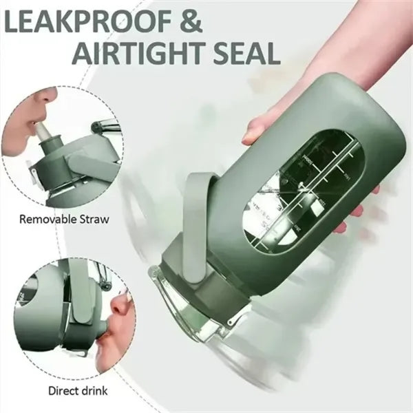 64oz Portable Glass Water Bottle