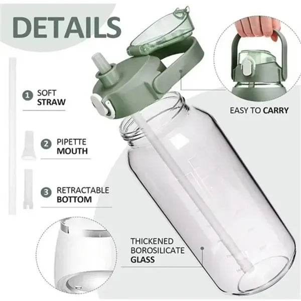 64oz Portable Glass Water Bottle