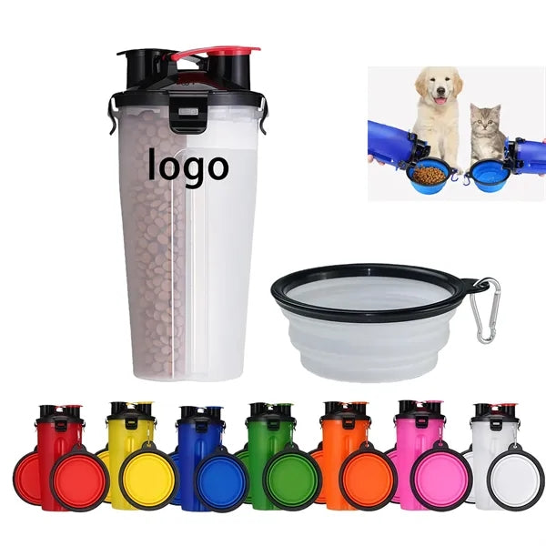 2 In 1 Portable Pet Food And Water Cup With Folding Bowl