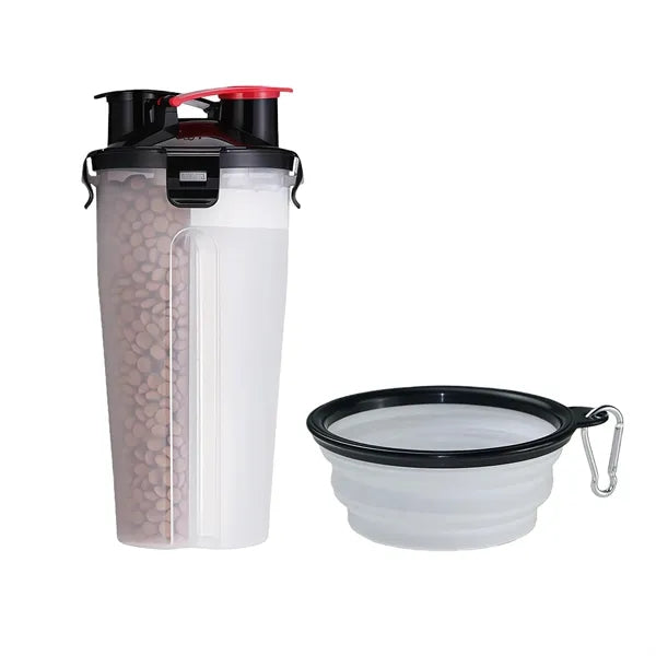 2 In 1 Portable Pet Food And Water Cup With Folding Bowl