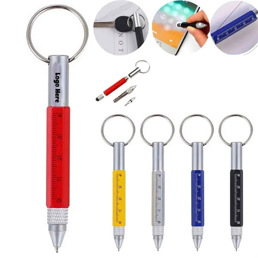 Multifunctional Six-In-One Tool Pen Keychain Metal Ballpoi