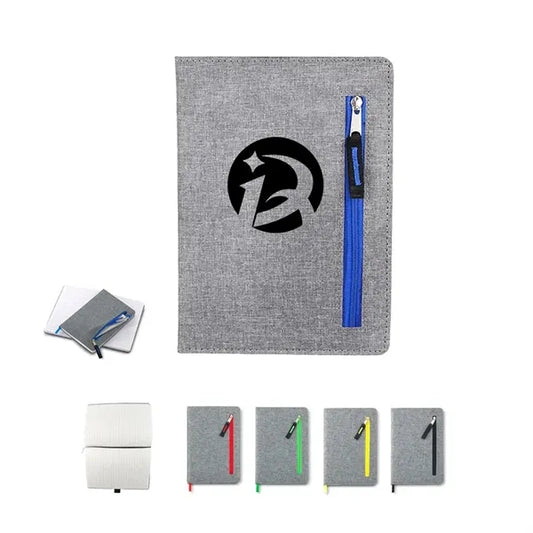 Fabric cover notebook with zipper pocket