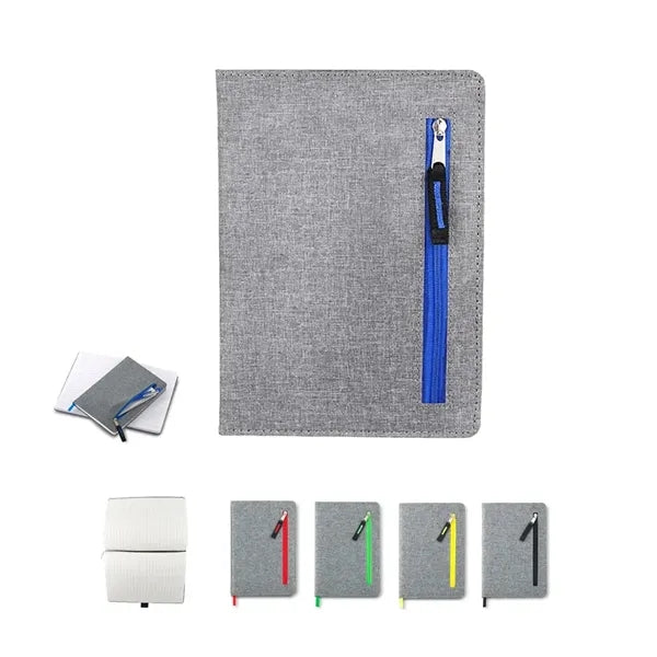 Fabric cover notebook with zipper pocket