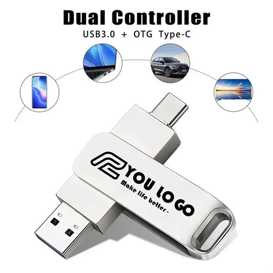 Dual USB C 2 in 1 Metal OTG Flash Drive for Phone Mac PC
