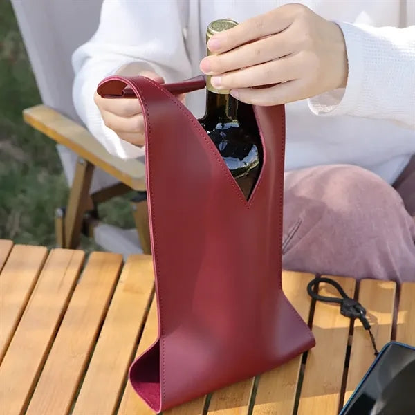 PU Leather Wine Bottle Bag with Handle Design