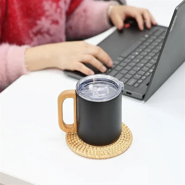 12 oz. Stainless Steel Mug with Bamboo Handle & Lid