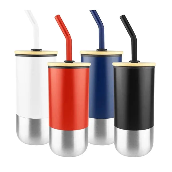 15 oz. Stainless Steel Tumbler with Bamboo Lid & Straw