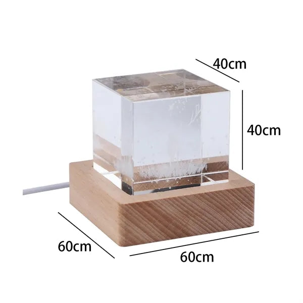 3D Crystal Cube Light with Wooden Base