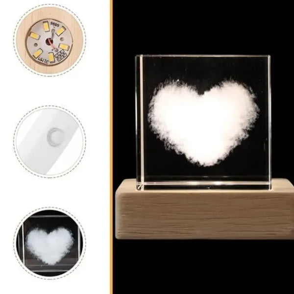 3D Crystal Cube Light with Wooden Base