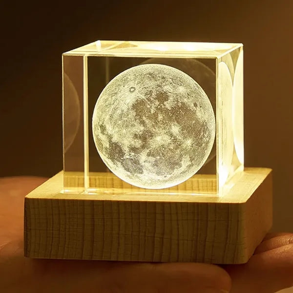 3D Crystal Cube Light with Wooden Base