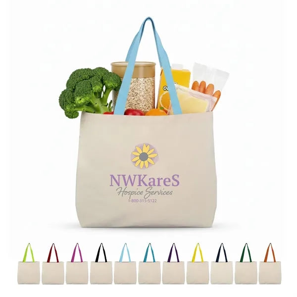 8 Oz Cotton Tote Bag With Contrast Color Web Handles