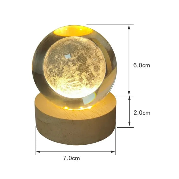 Crystal Globe LED Night Light with Wooden Base