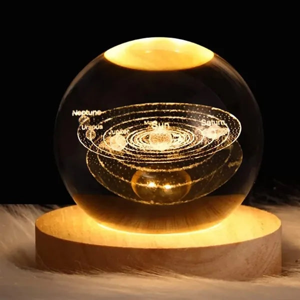 Crystal Globe LED Night Light with Wooden Base