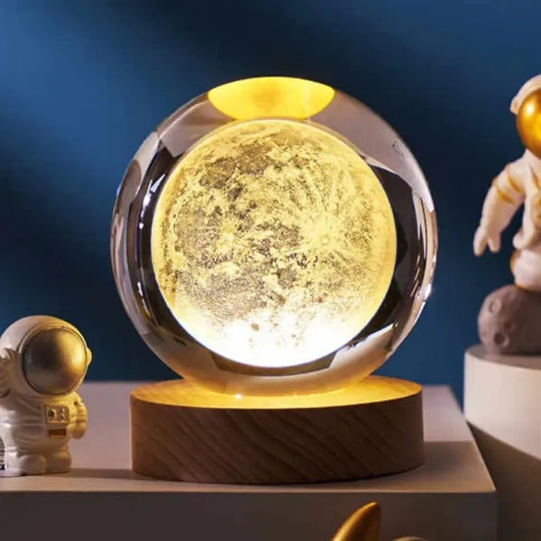 Crystal Globe LED Night Light with Wooden Base