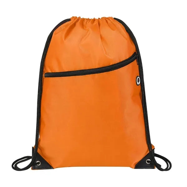 420D Heavy Duty Drawstring Backpack With Front Zipper