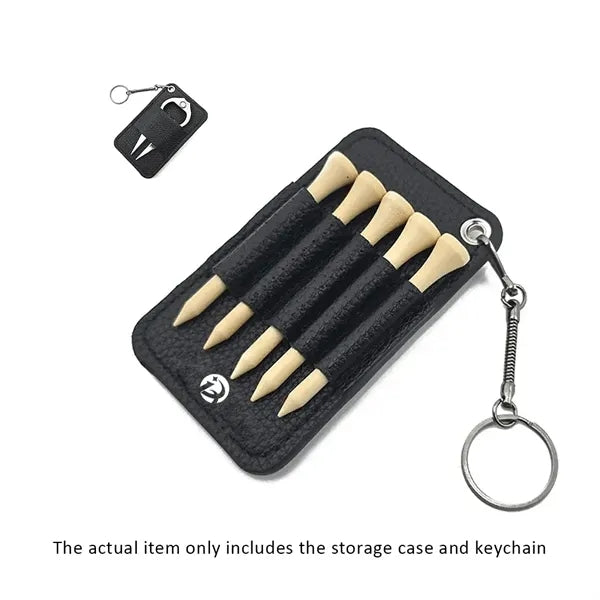Golf Tee and Divot Tool Keychain Set Faux Leather Holder