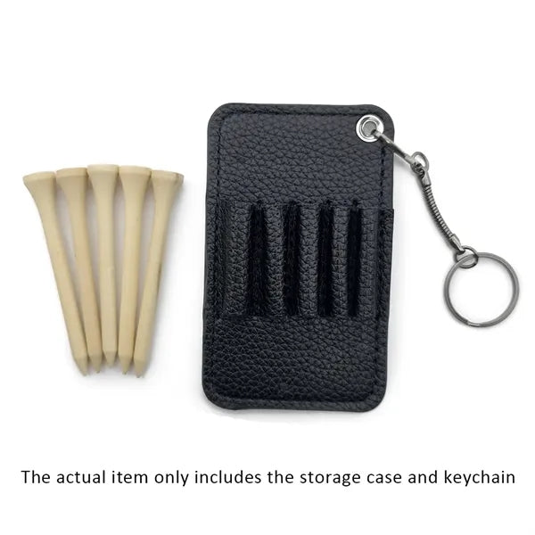 Golf Tee and Divot Tool Keychain Set Faux Leather Holder