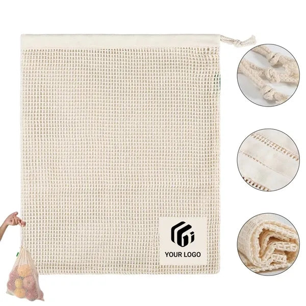 Eco-friendly supermarket drawstring mesh cotton shopping bag
