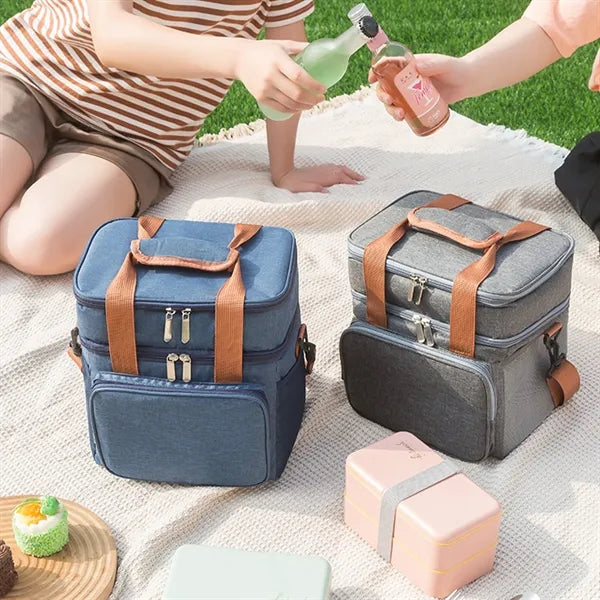 Dual Compartment Insulated Lunch Bag Cross Body Cooler Tote