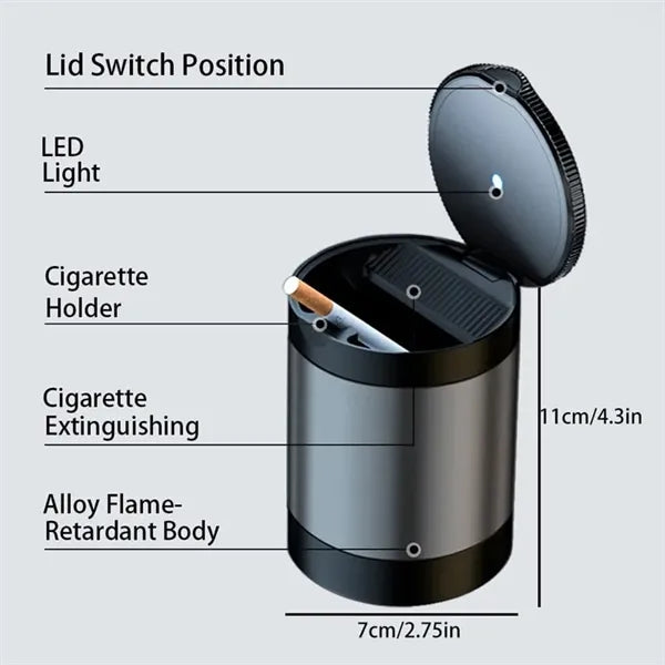 Smokeless Car Ashtray with Lid & LED Light