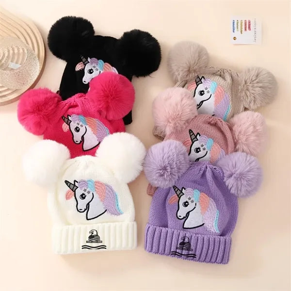Girls Cozy Unicorn Fleece Knit Winter Beanie Cap