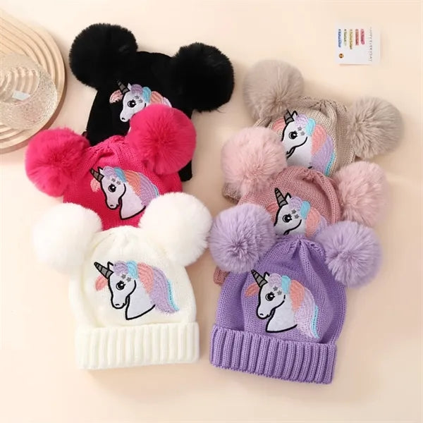 Girls Cozy Unicorn Fleece Knit Winter Beanie Cap