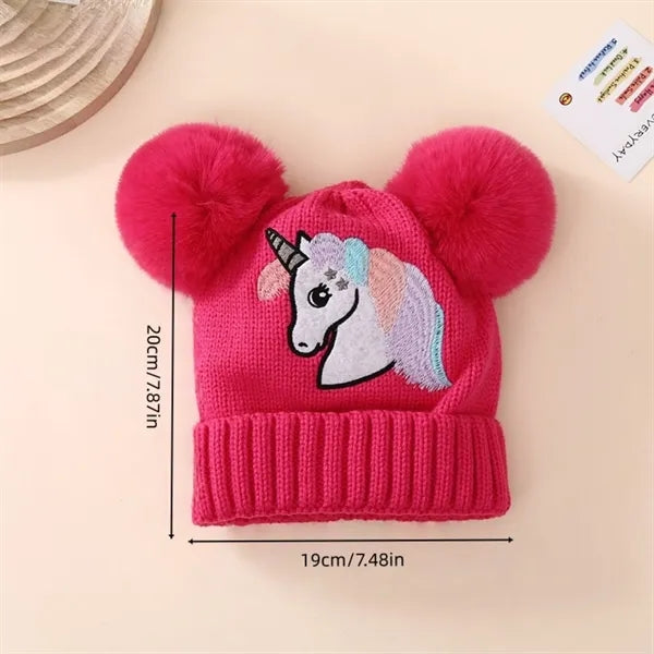Girls Cozy Unicorn Fleece Knit Winter Beanie Cap