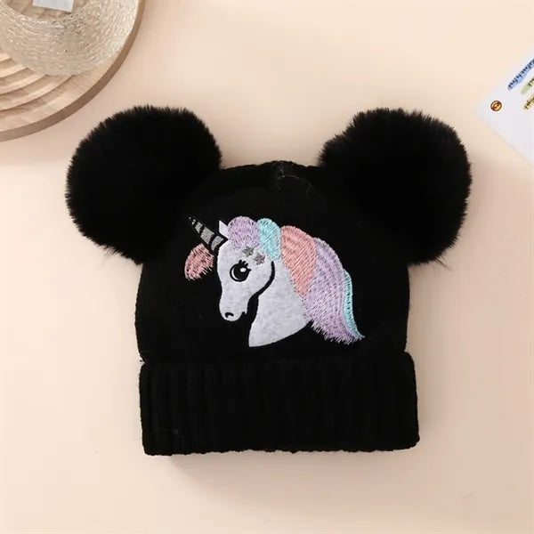 Girls Cozy Unicorn Fleece Knit Winter Beanie Cap