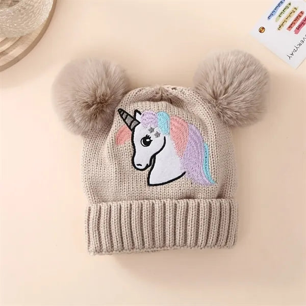 Girls Cozy Unicorn Fleece Knit Winter Beanie Cap