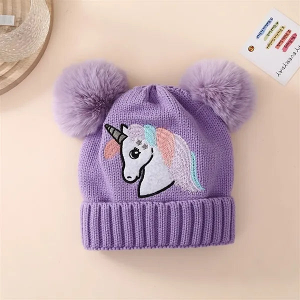 Girls Cozy Unicorn Fleece Knit Winter Beanie Cap