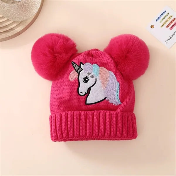 Girls Cozy Unicorn Fleece Knit Winter Beanie Cap
