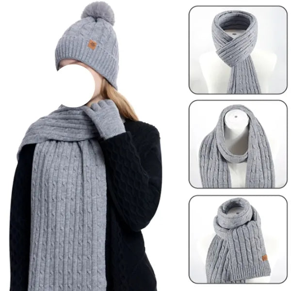 Winter Knit Hat Scarf and Gloves Set
