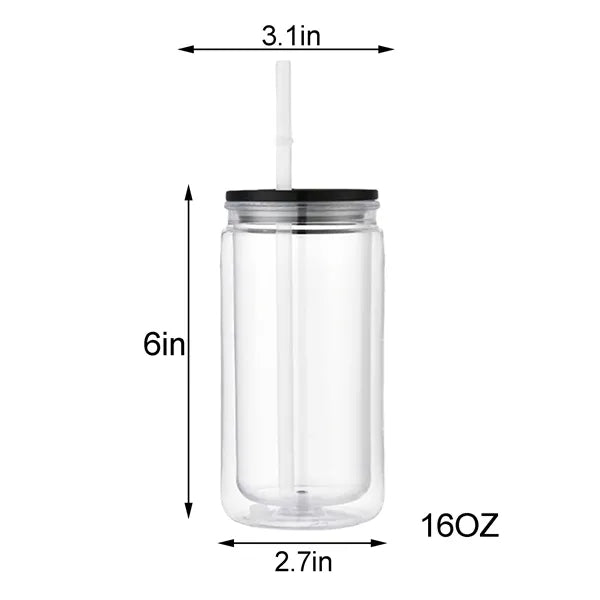 16 oz Clear Plastic Cup With Straw And Lid