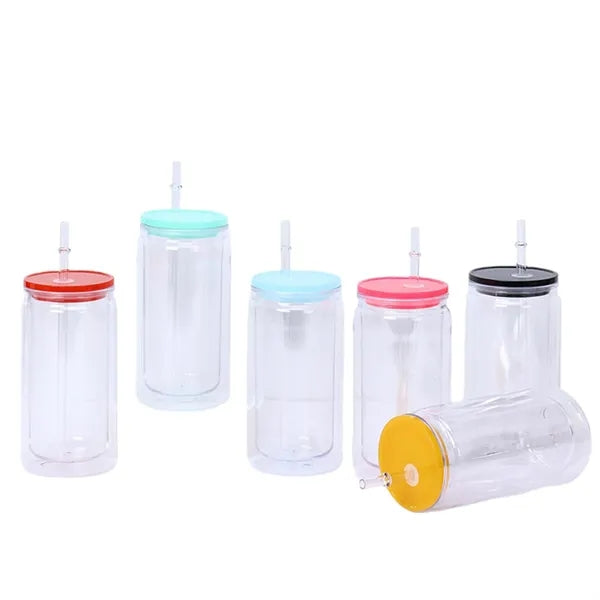 16 oz Clear Plastic Cup With Straw And Lid