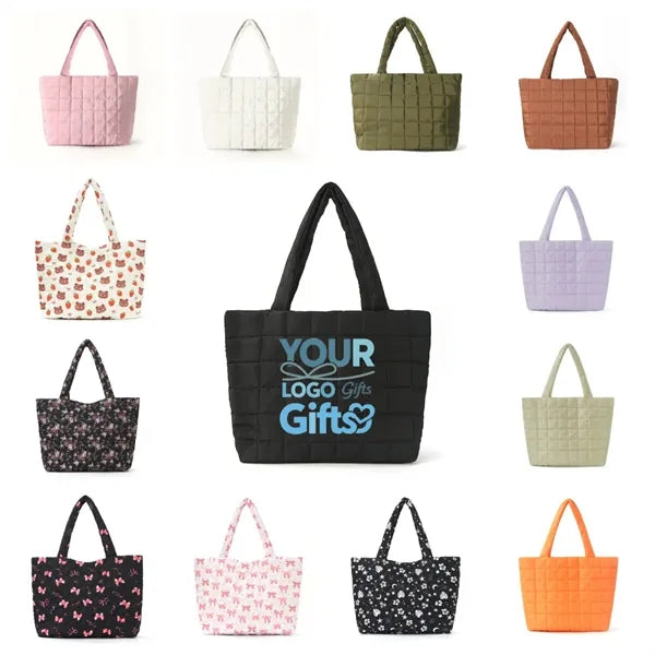 13in Black Women Puffy Tote Bag for Travel Work Gym