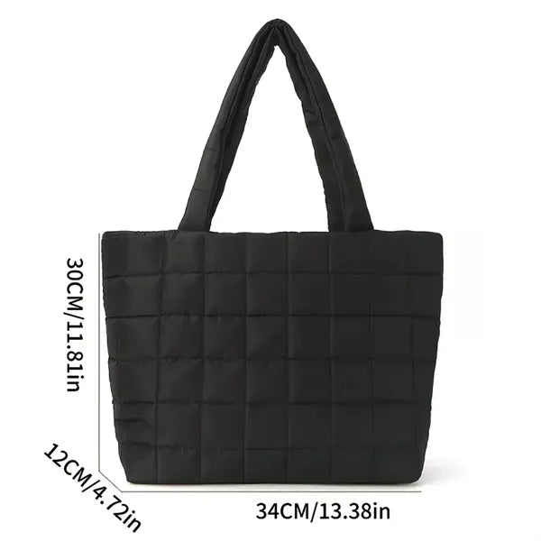 13in Black Women Puffy Tote Bag for Travel Work Gym