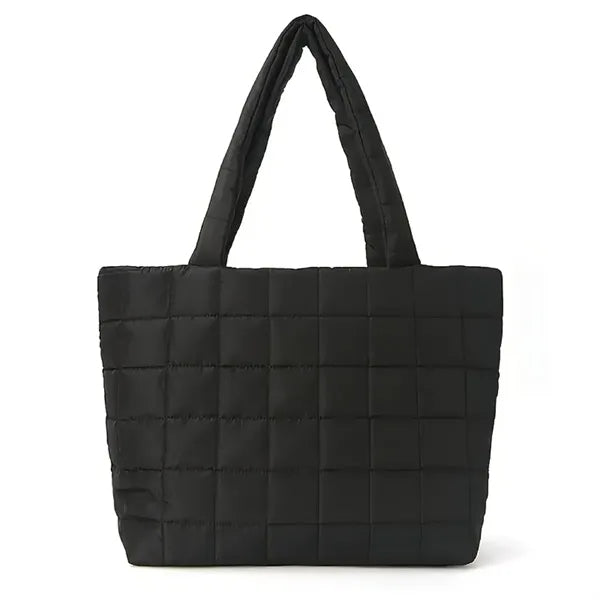 13in Black Women Puffy Tote Bag for Travel Work Gym