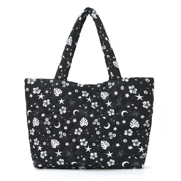 13in Black Women Puffy Tote Bag for Travel Work Gym