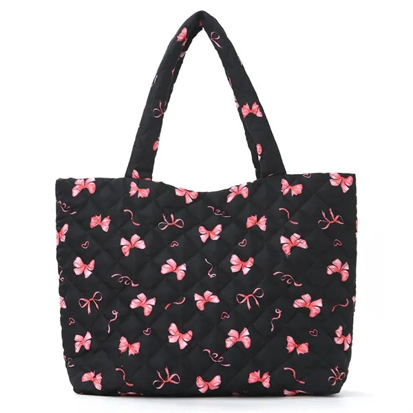 13in Black Women Puffy Tote Bag for Travel Work Gym