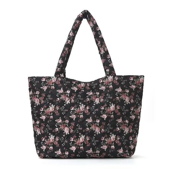 13in Black Women Puffy Tote Bag for Travel Work Gym