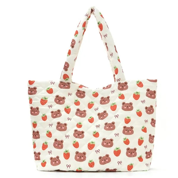 13in Black Women Puffy Tote Bag for Travel Work Gym
