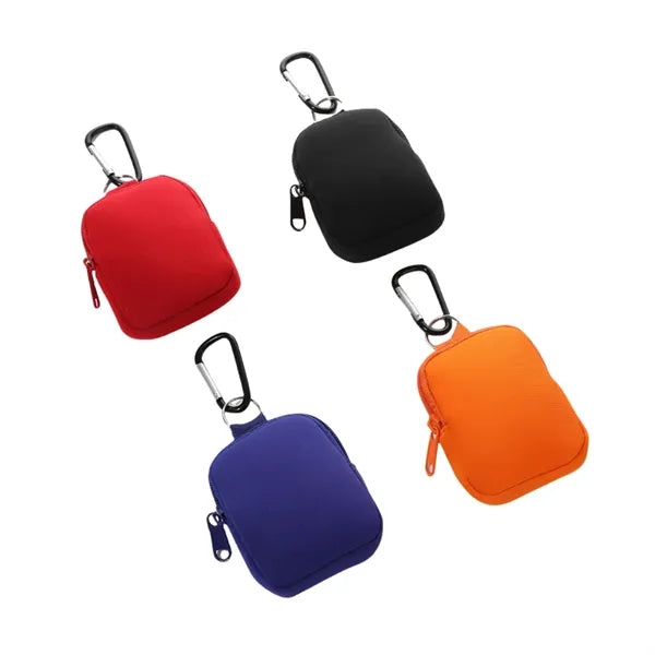 Neoprene Mini Coin Pouch Purse with Carabiner