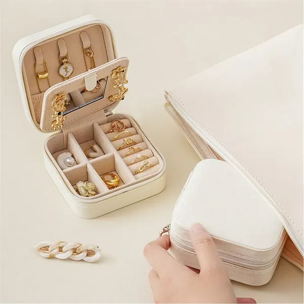 PU Jewelry Box Travel Mirror Case Gift Pendan
