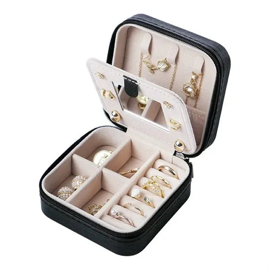 PU Jewelry Box Travel Mirror Case Gift Pendan