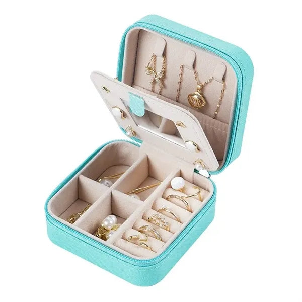 PU Jewelry Box Travel Mirror Case Gift Pendan